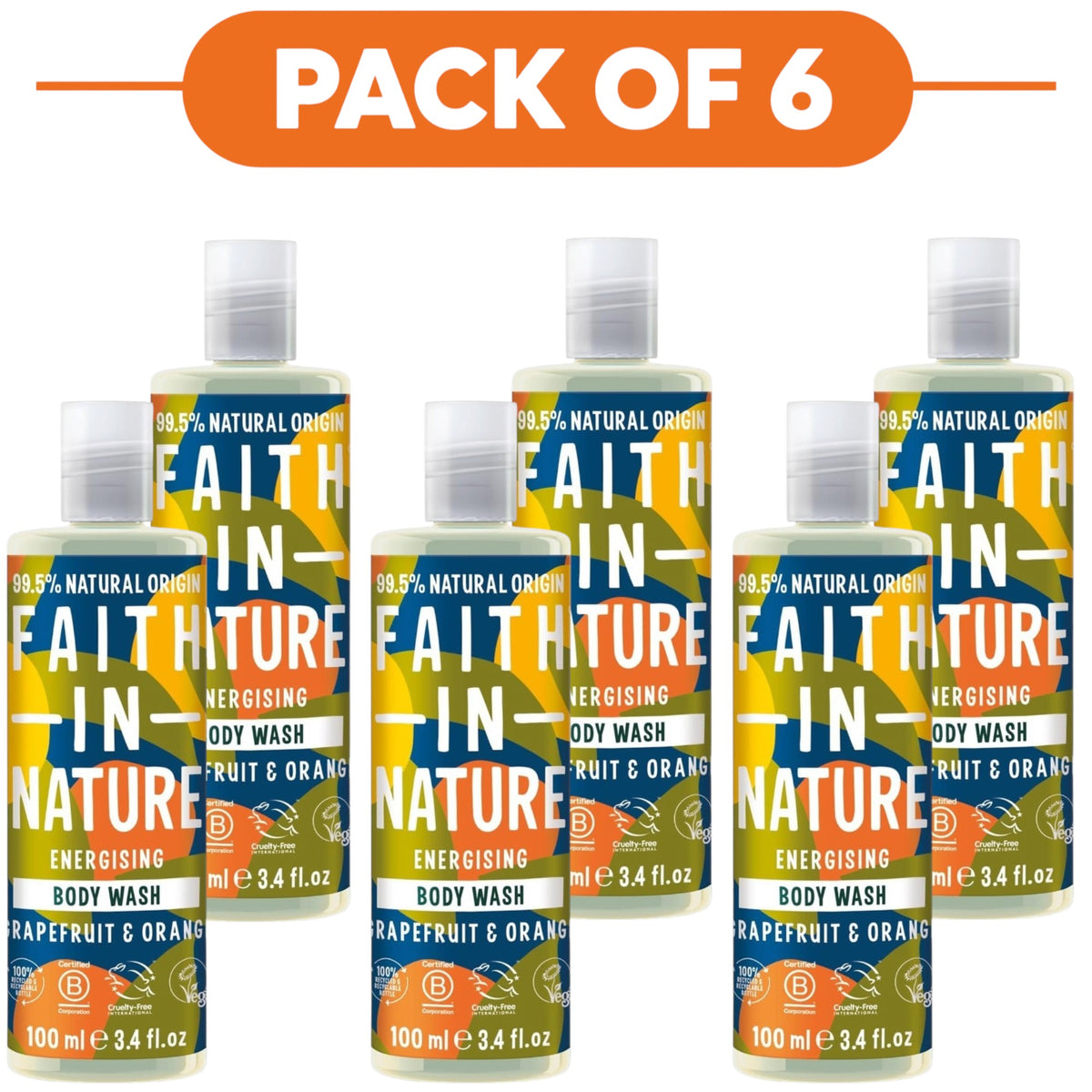 Faith In Nature Grapefruit & Orange Energising Body Wash 100ml Pack of 6