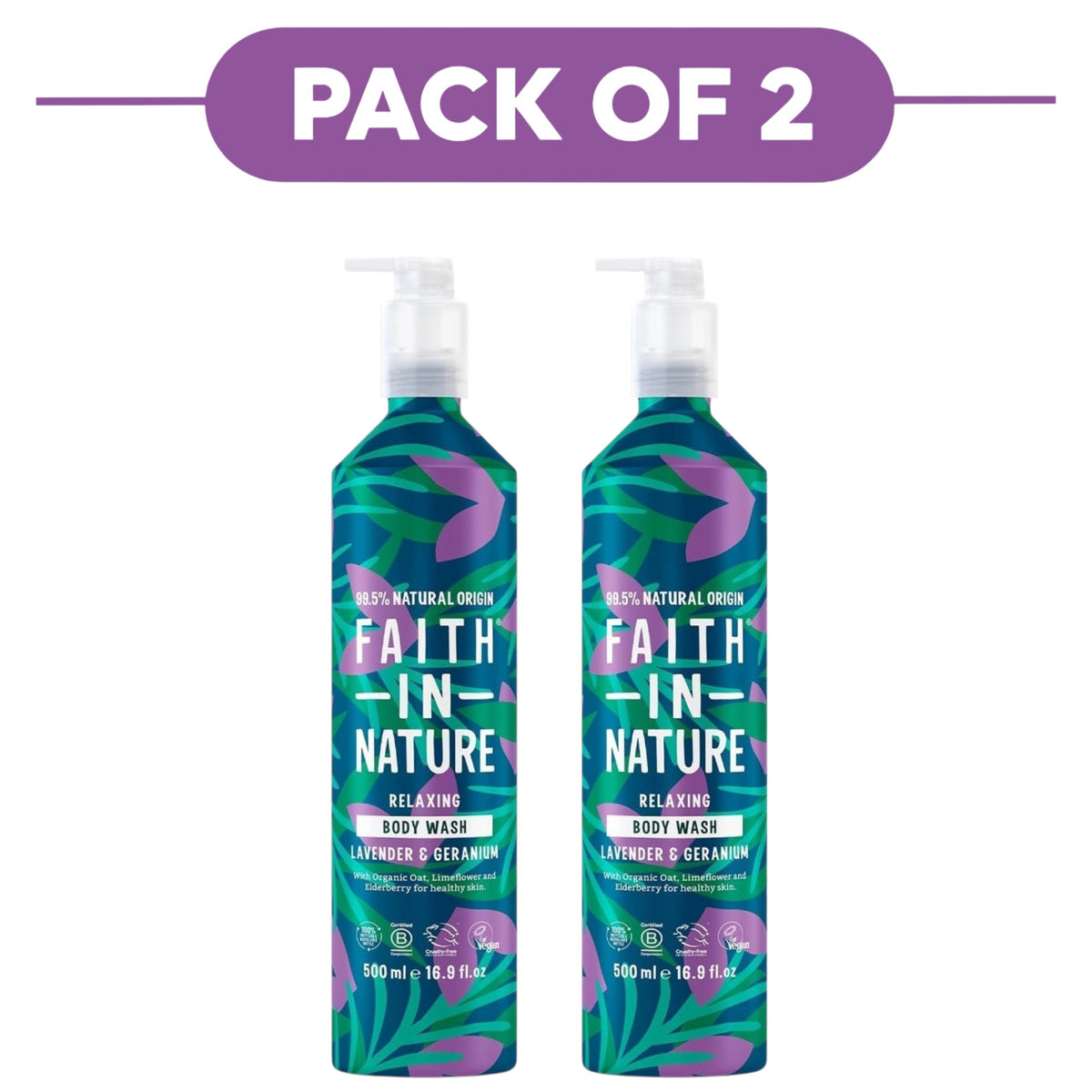 Faith In Nature Lavender Geranium Body Wash 500ml Aluminium Pack of 2