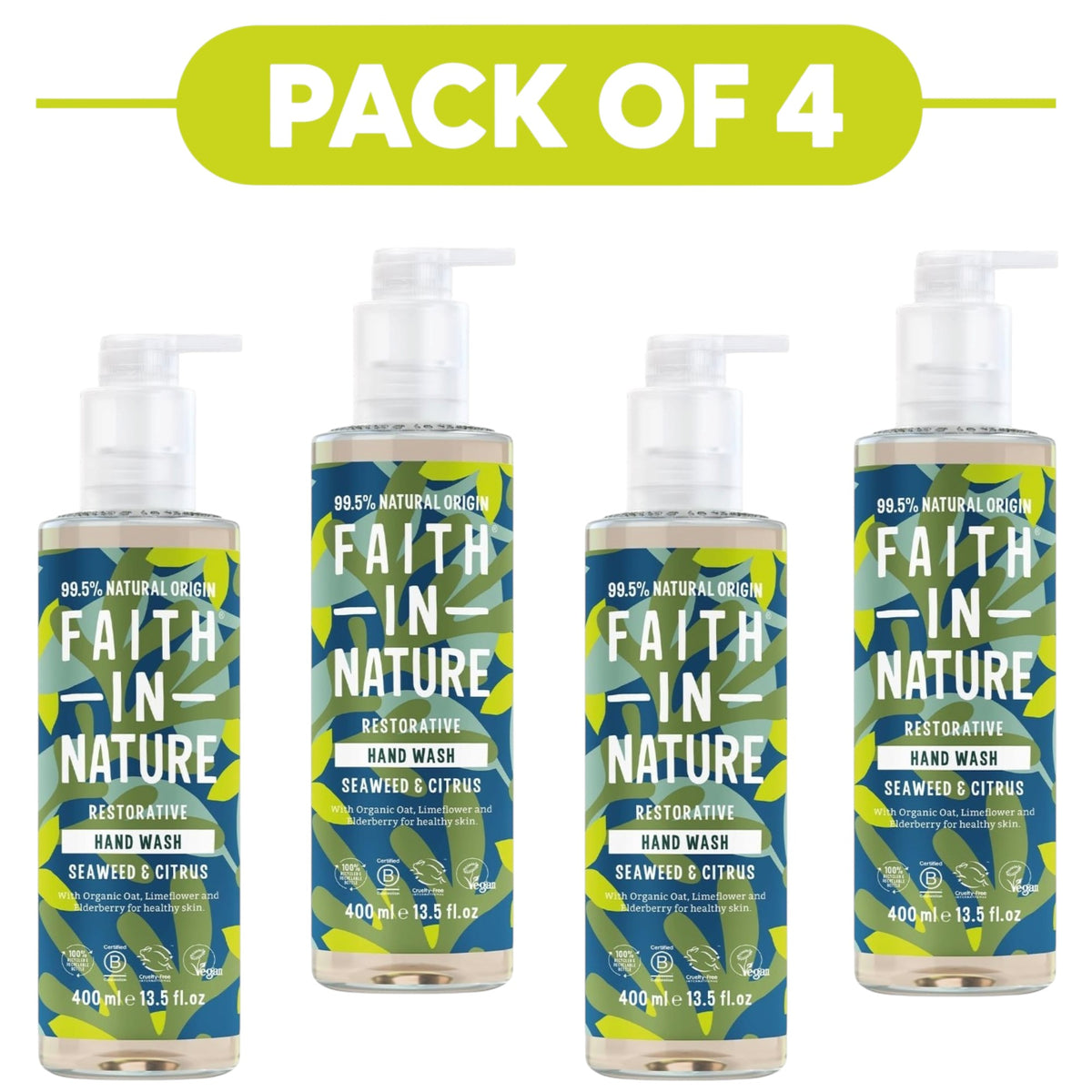 Faith In Nature Seaweed & Citrus Restorative Hand Wash 400ml Pack of 4