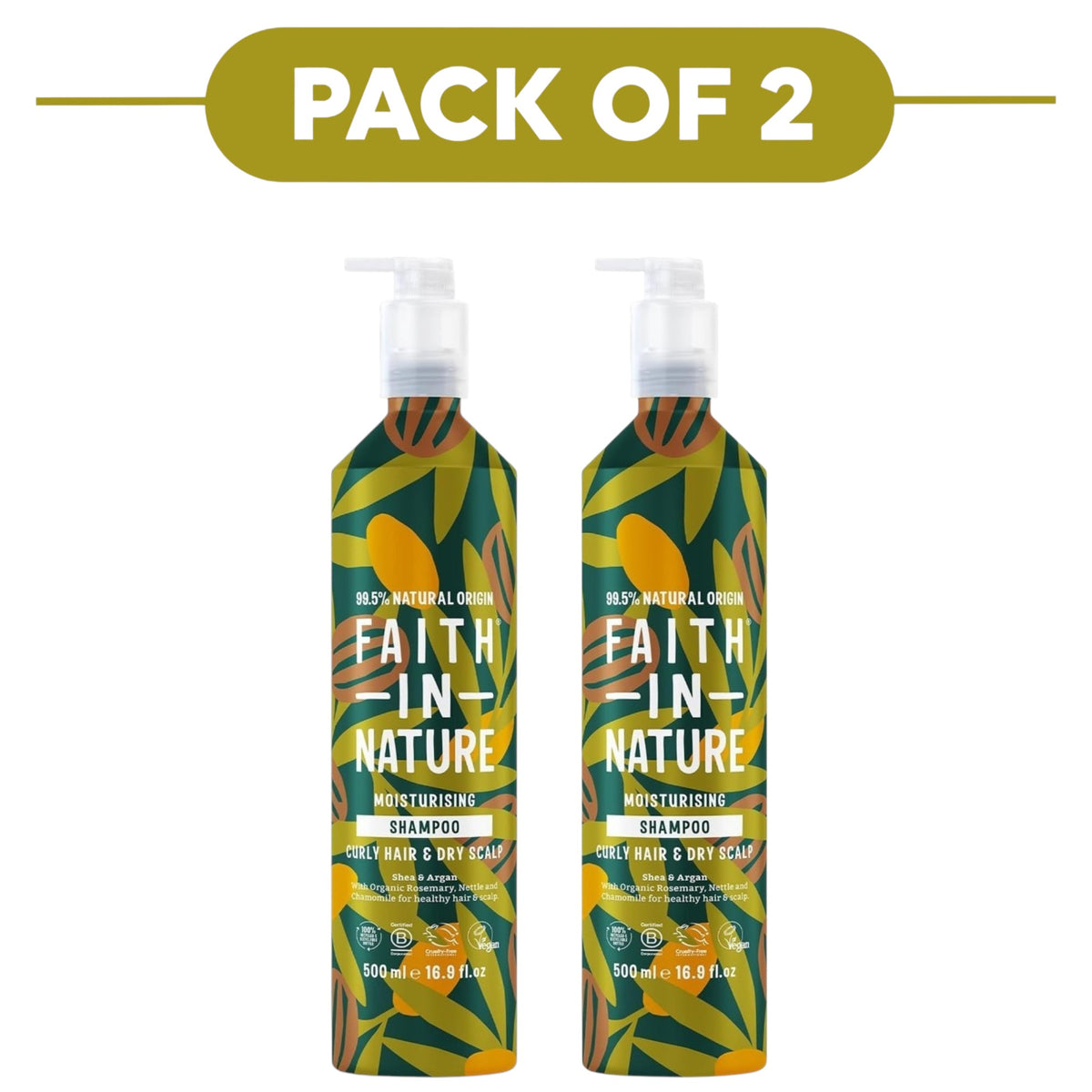 Faith In Nature Shea & Argan Shampoo 500ml Aluminium Bottle Pack of 2