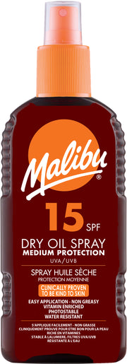 Malibu SPF15 Dry Oil Spray – Medium Protection – 200ml Lightweight, Fast-Absorbing Sun Protection with a Nourishing Finish