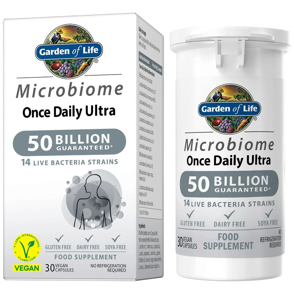 Garden of Life Microbiome Once Daily Ultra live bacteria vegan capsules 50 billion 30 count front packaging