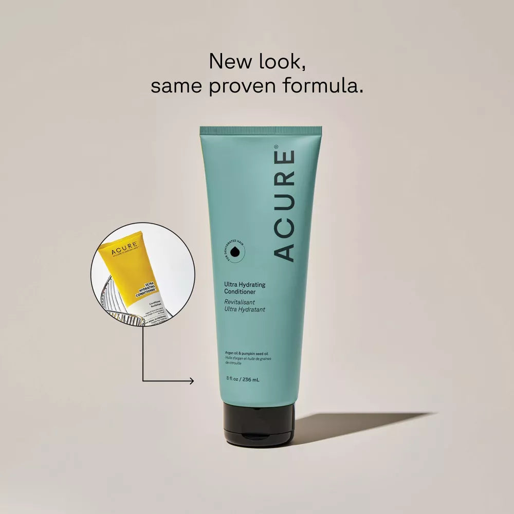 Acure Ultra Hydrating Conditioner argan oil pumpkin seed oil vegan conditioner bottle 236ml new look, ame proven formula.