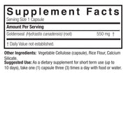 Nature’s Answer Goldenseal Root supplement facts 550mg 50 vegetarian capsules back label on a white background