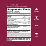 Supplement Facts & Ingredients Image: Goli Beets Cardio Gummies ingredient label 60 gummies