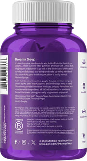 Back Image: Goli Nutrition Dreamy Sleep Gummies 5mg melatonin bottle 60 count
