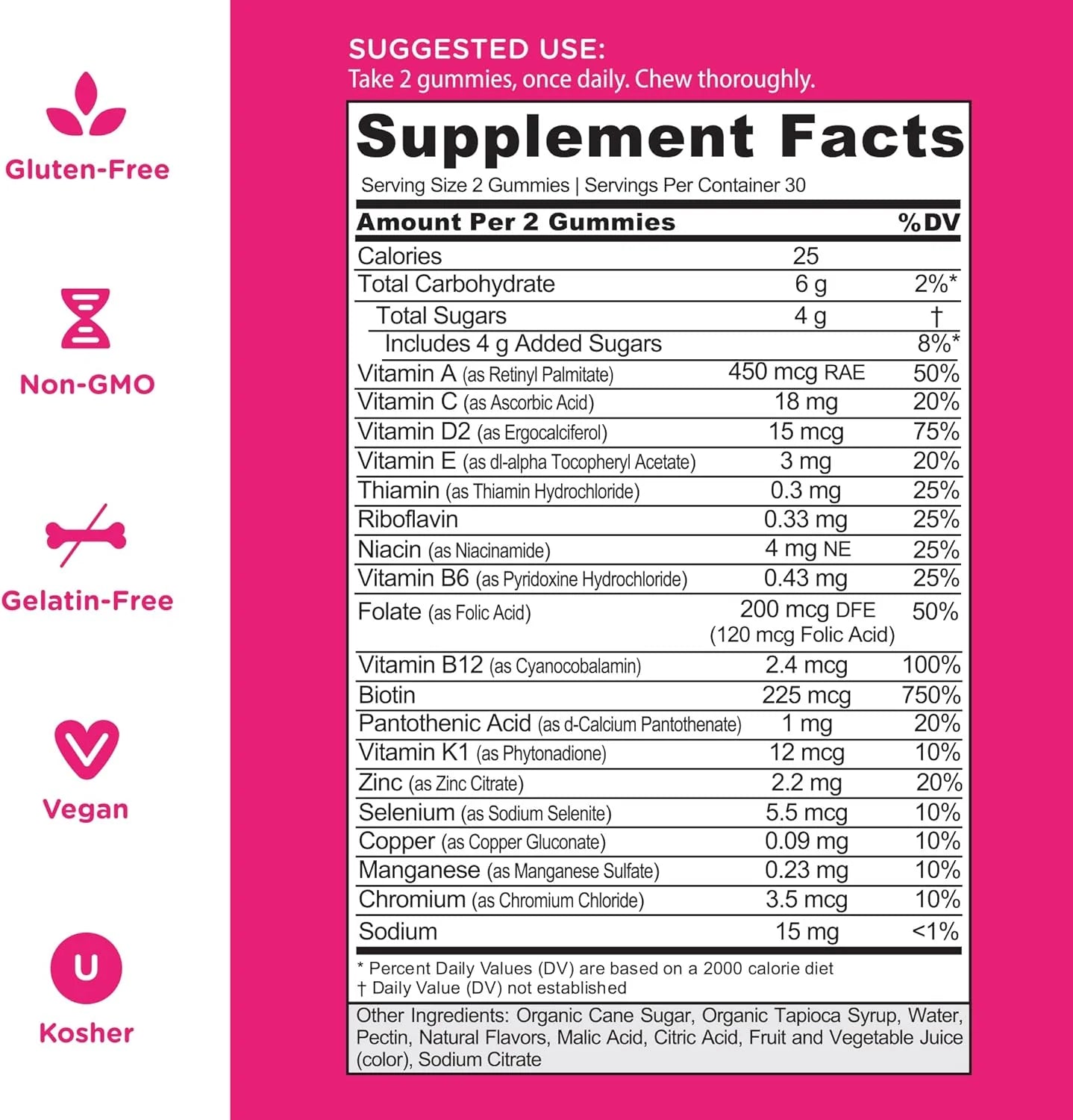 Supplement Facts & Ingredients Image: Goli Women's Complete Multi Gummies ingredient label 60 gummies
