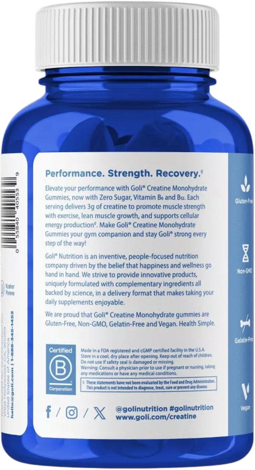 Goli Nutrition Zero Sugar Creatine Monohydrate Gummies 60 Count