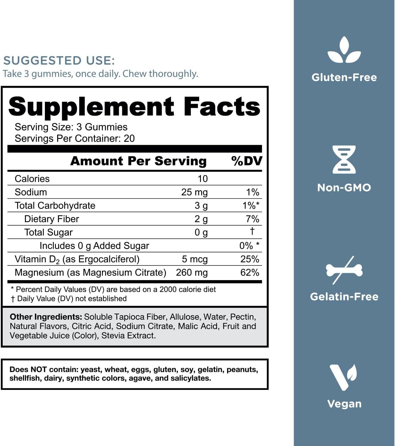 Goli Zero Sugar Magnesium Gummies ingredient label 60 count