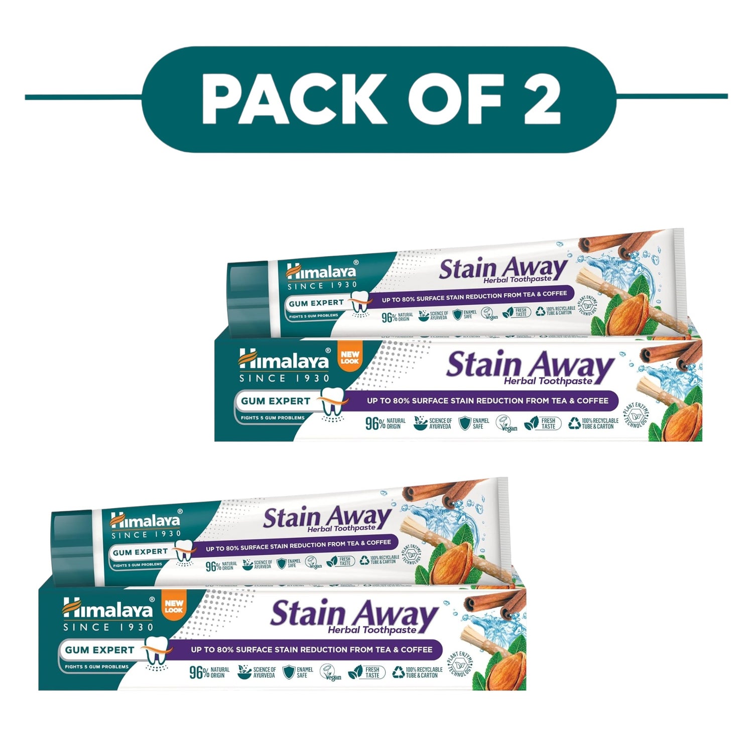 Himalaya Stain Away Herbal Toothpaste 75ml Pack of 2