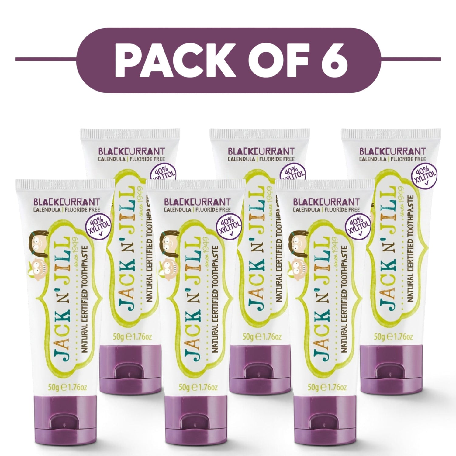 Jack N' Jill Natural Certified Toothpaste Blackcurrant 50g Pack of 6