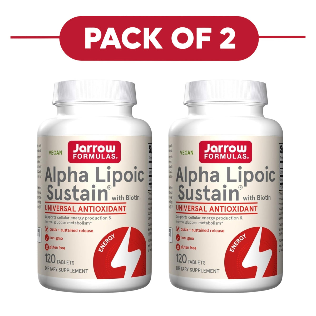 Jarrow Formulas Alpha Lipoic Sustain with Biotin 120 Tablets Pack of 2