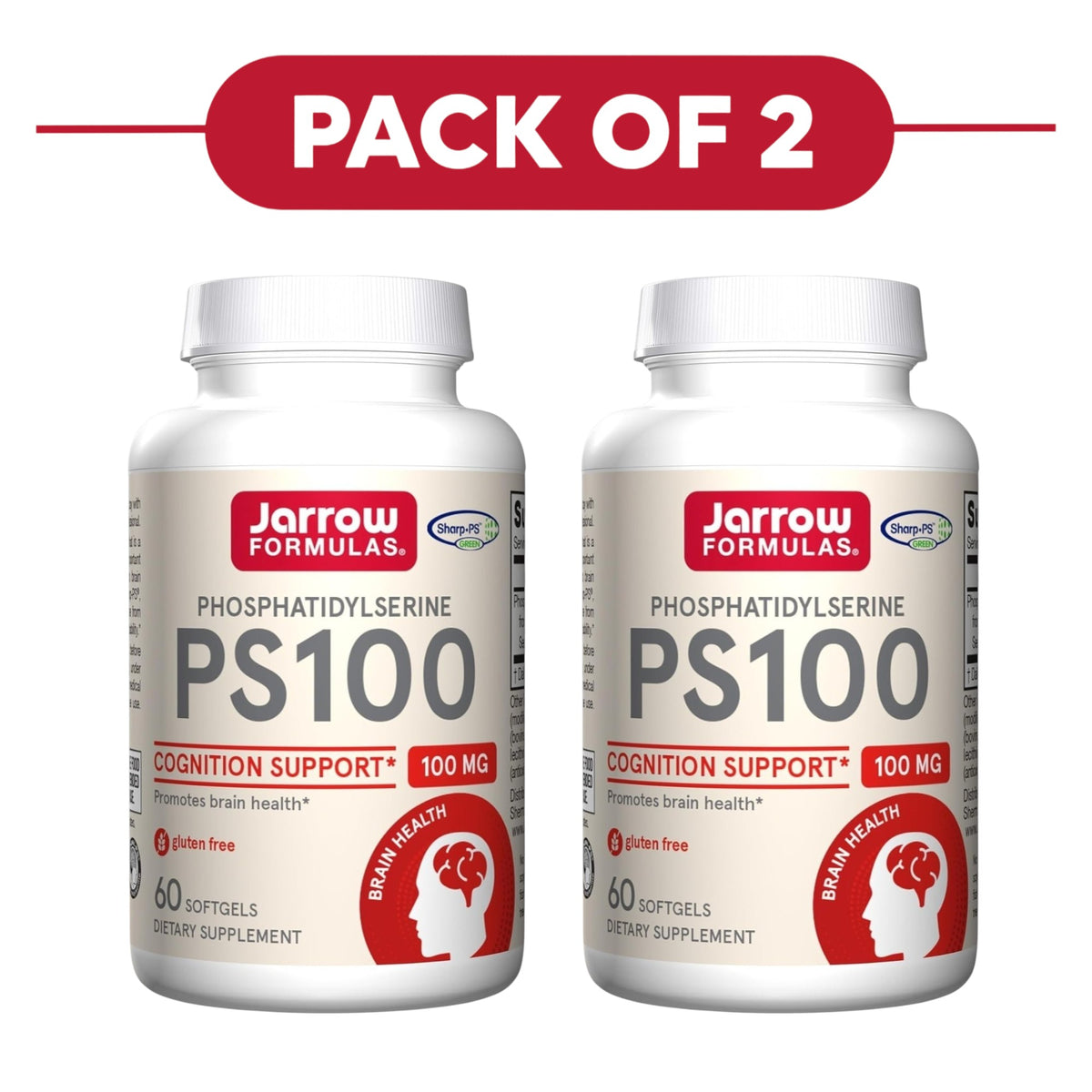 Jarrow Formulas Phosphatidylserine PS100 100mg 60 Softgels Pack of 2