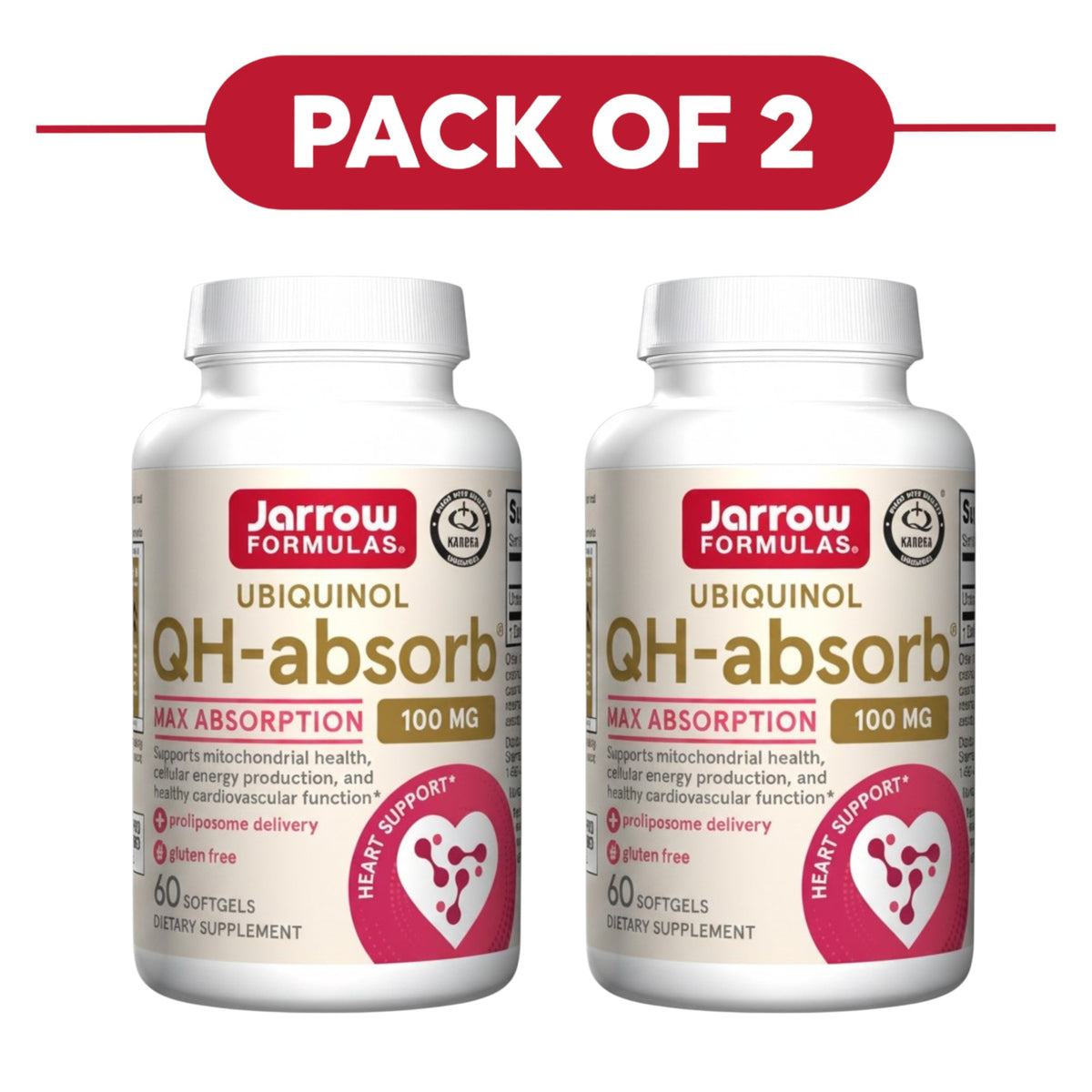 Jarrow Formulas QH-absorb Ubiquinol 100mg 60 Softgels Pack of 2