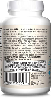 How to Use & Barcode Image: Jarrow Formulas s acetyl l glutathione 100mg tablets 60 count usage instructions with meal