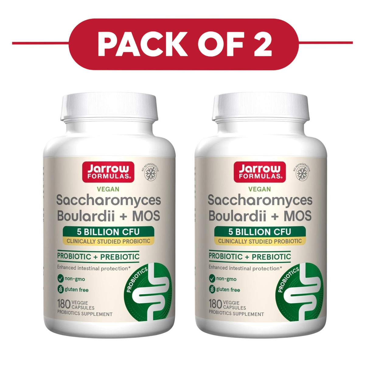 Jarrow Formulas Saccharomyces Boulardii + MOS 5B CFU 180 Capsules Pack of 2