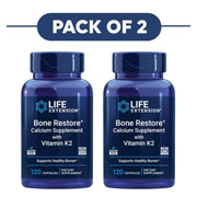 Life Extension Bone Restore Calcium with Vitamin K2 120 Capsules Pack of 2