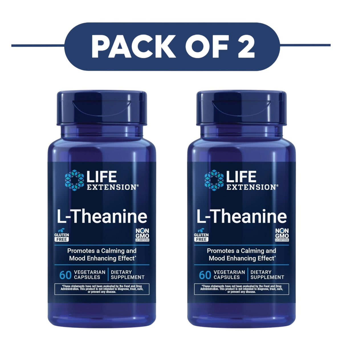 Life Extension L-Theanine 60 Vegetarian Capsules Pack of 2