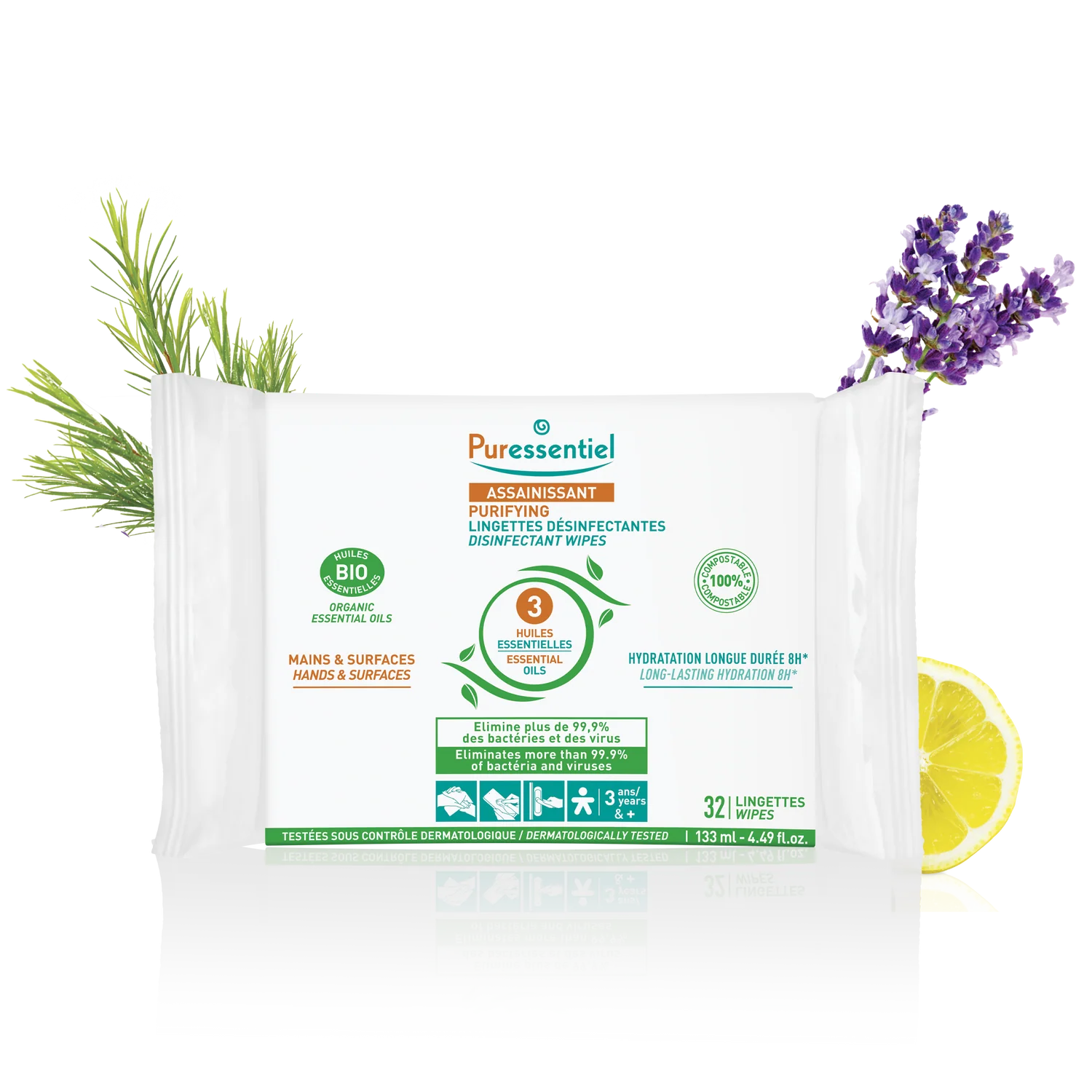 Puressentiel Purifying Disinfectant Wipes for Hands & Surfaces 32 Wipes