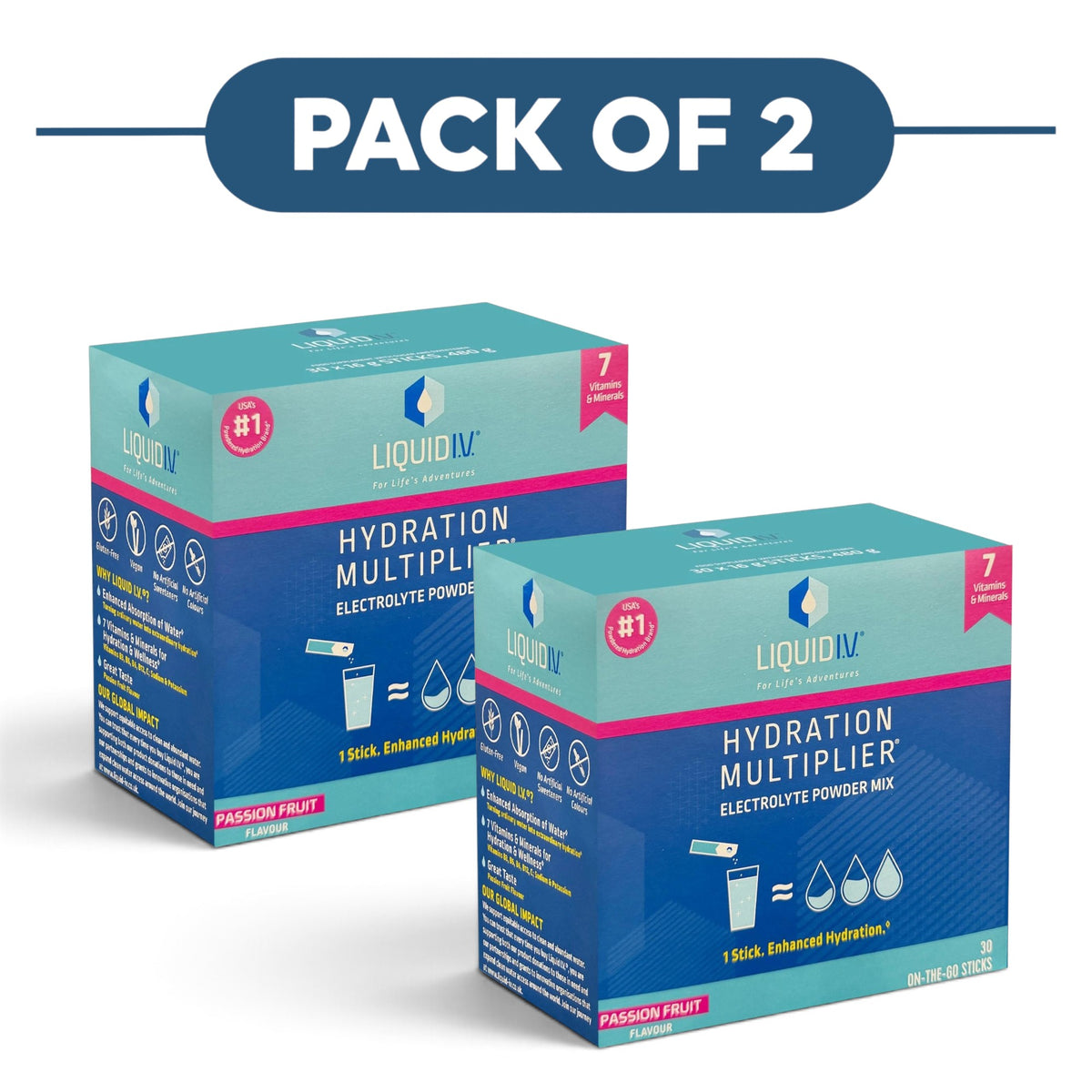 Liquid I.V. Hydration Multiplier Passion Fruit 30 Sticks Pack of 2