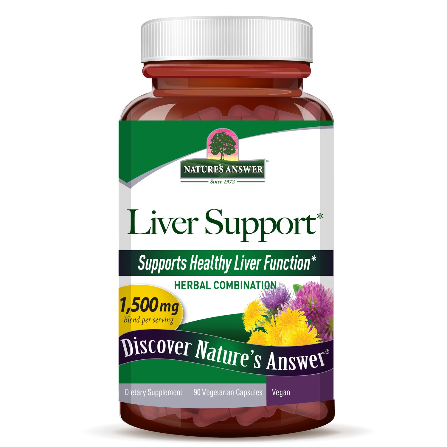 Nature’s Answer Herbal Combination Capsules 1500mg 90 vegetarian capsules bottle front view on a white background