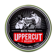 Front image: Uppercut Deluxe Matte Pomade 100g tin medium hold matte styling product packaging