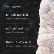 Supplement facts & ingredients image: KIKI Health ionic magnesium liquid drops ingredient panel bottle 50ml