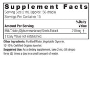 Nature’s Answer Milk Thistle liquid extract supplement facts 30ml bottle
