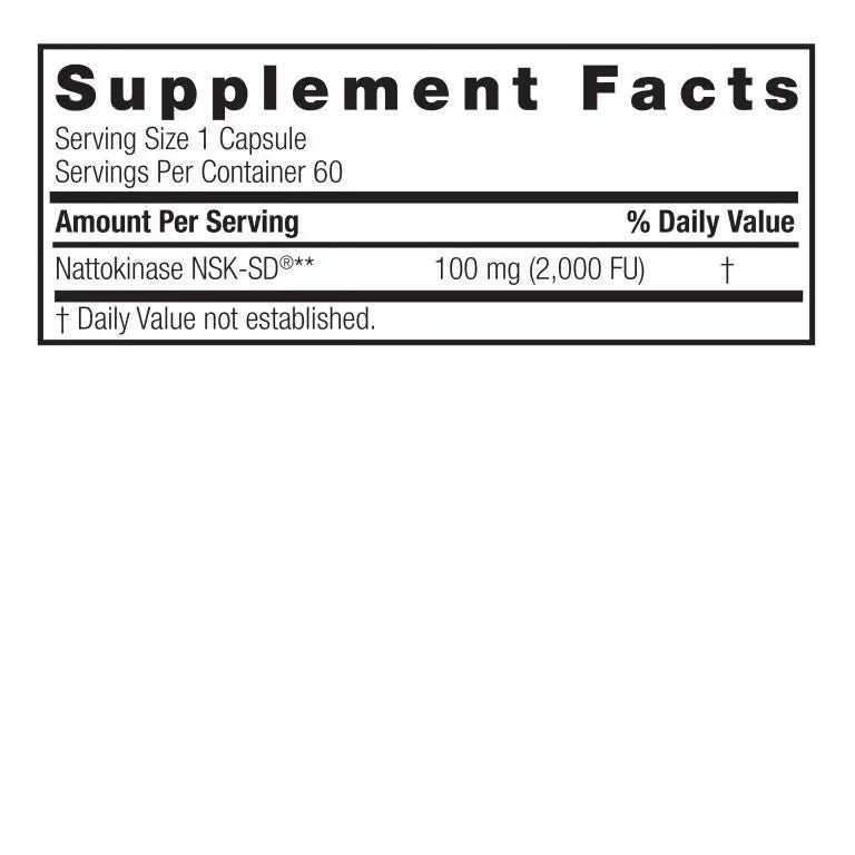 Nature’s Answer NSK-SD Nattokinase 60 capsules supplement facts label