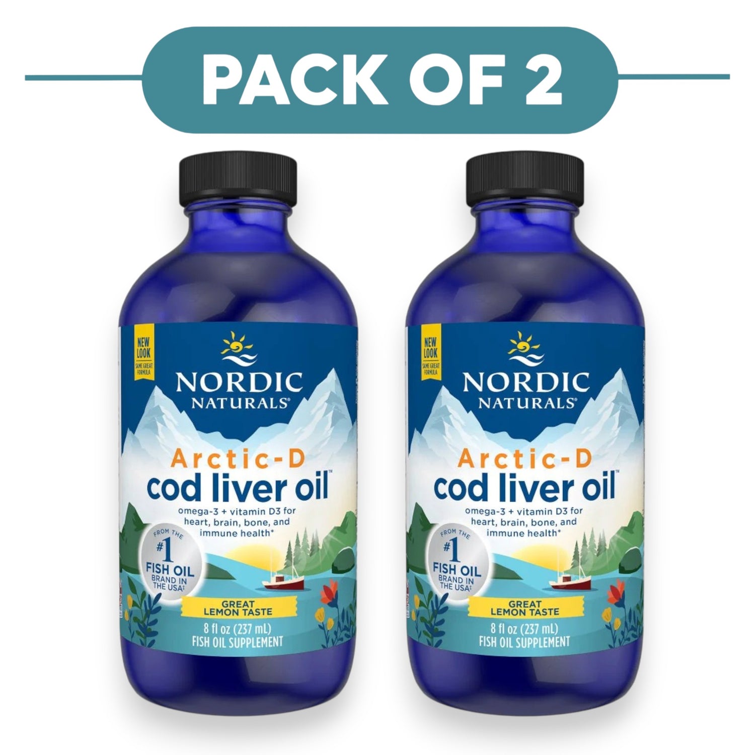 Nordic Naturals Arctic-D Cod Liver Oil Liquid Lemon 237ml Pack of 2