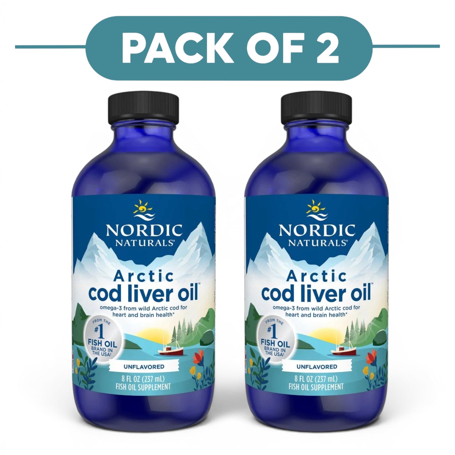 Nordic Naturals Arctic Cod Liver Oil Unflavoured 237ml Pack of 2