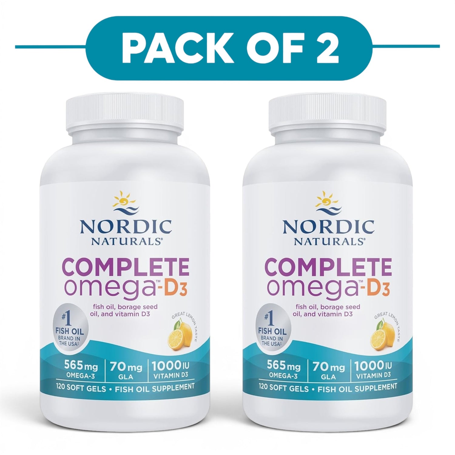 Nordic Naturals Complete Omega-D3 565mg Lemon 120 Soft Gels Pack of 2