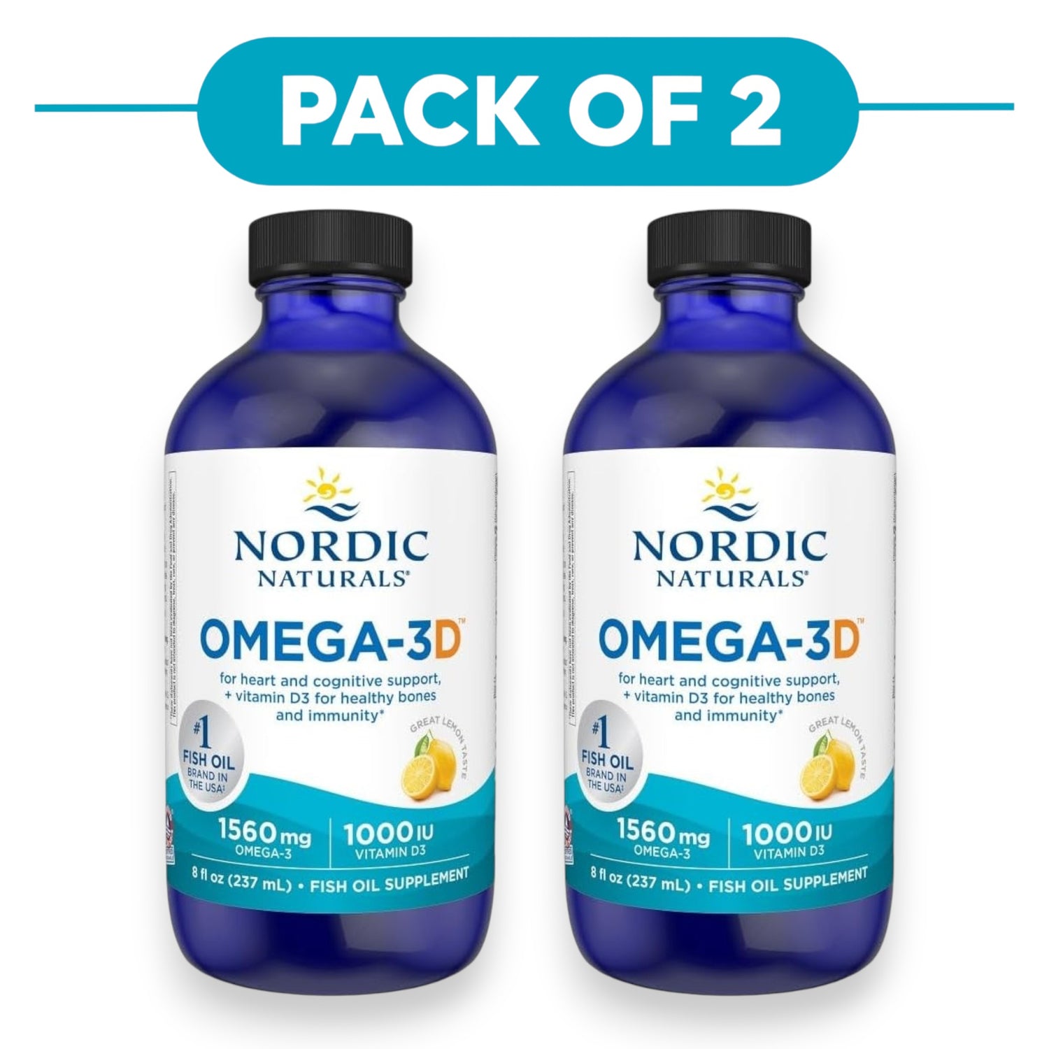 Nordic Naturals Omega-3D Liquid Lemon with Vitamin D3 237ml Pack of 2