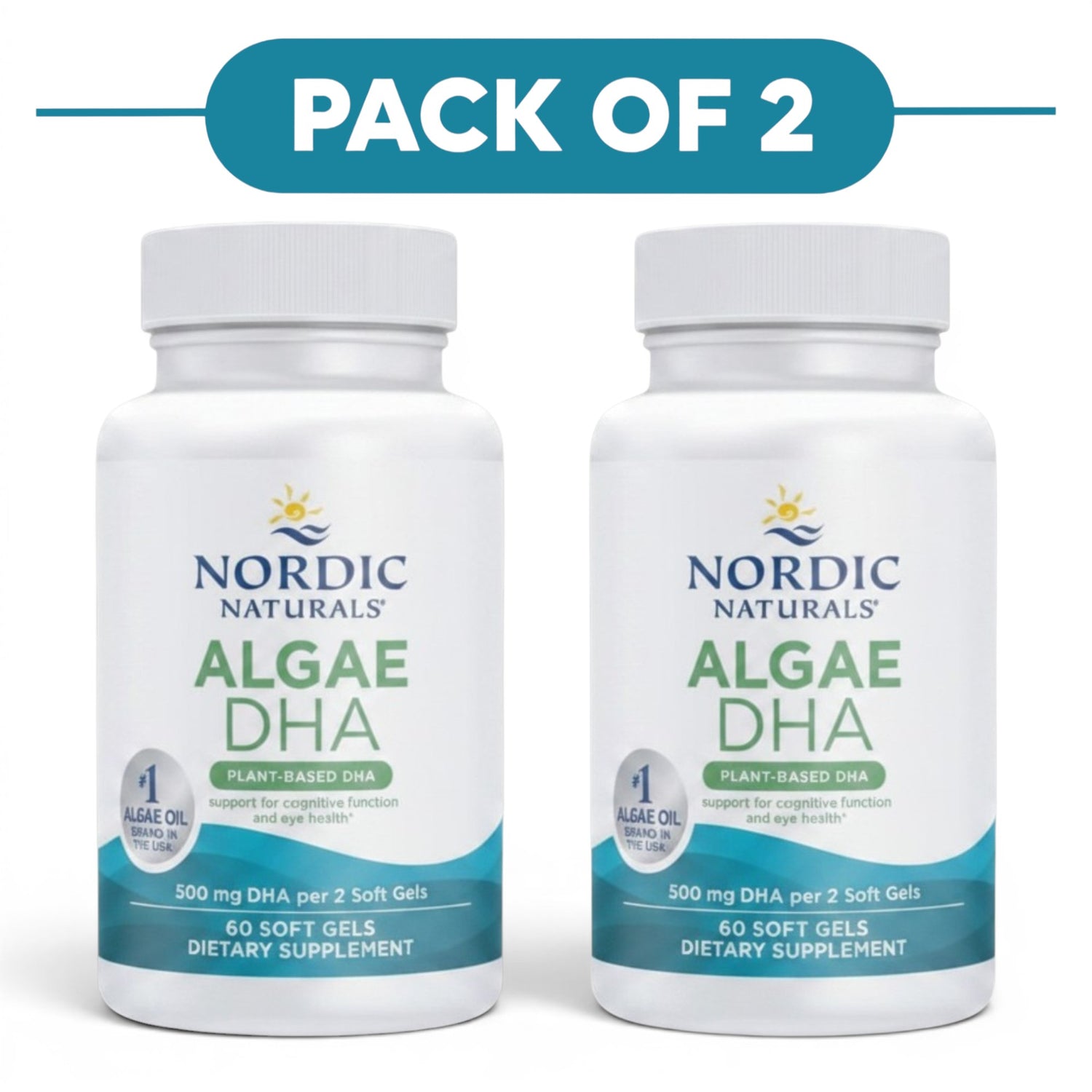 Nordic Naturals Plant-Based Algae DHA 60 Soft Gels Pack of 2