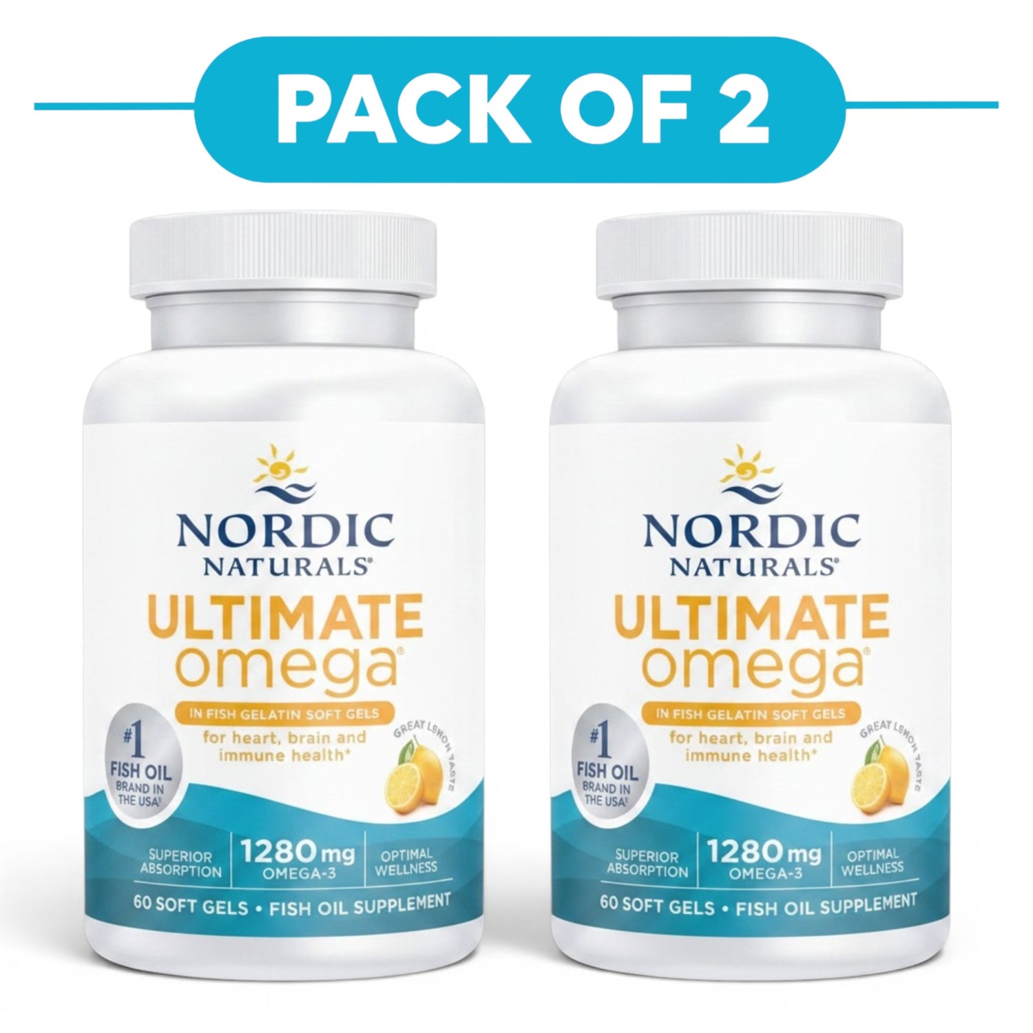 Nordic Naturals Ultimate Omega Fish Gelatin 1280mg 60 Soft Gels Pack of 2
