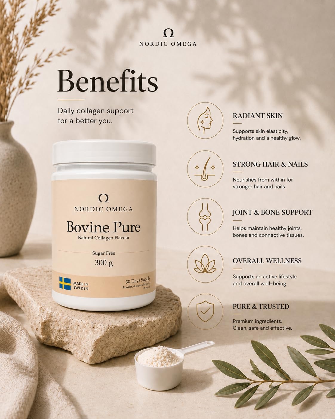 Nordic Omega Bovine Pure Collagen Sugar Free Powder 300g ingredients information