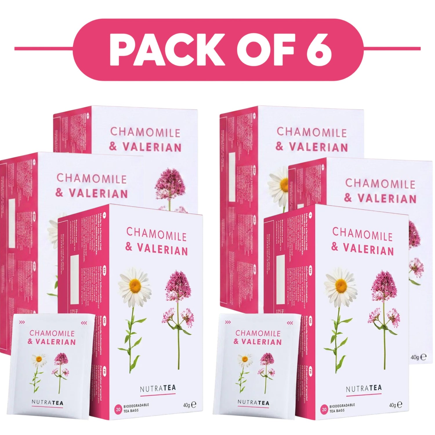 NutraTea Chamomile & Valerian Herbal Tea 20 Tea Bags Pack of 6