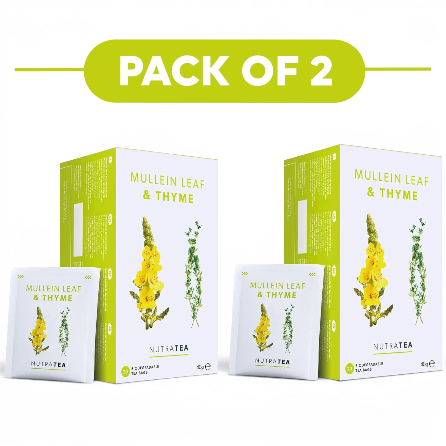 NutraTea Mullein Leaf & Thyme Herbal Tea 20 Tea Bags Pack of 2
