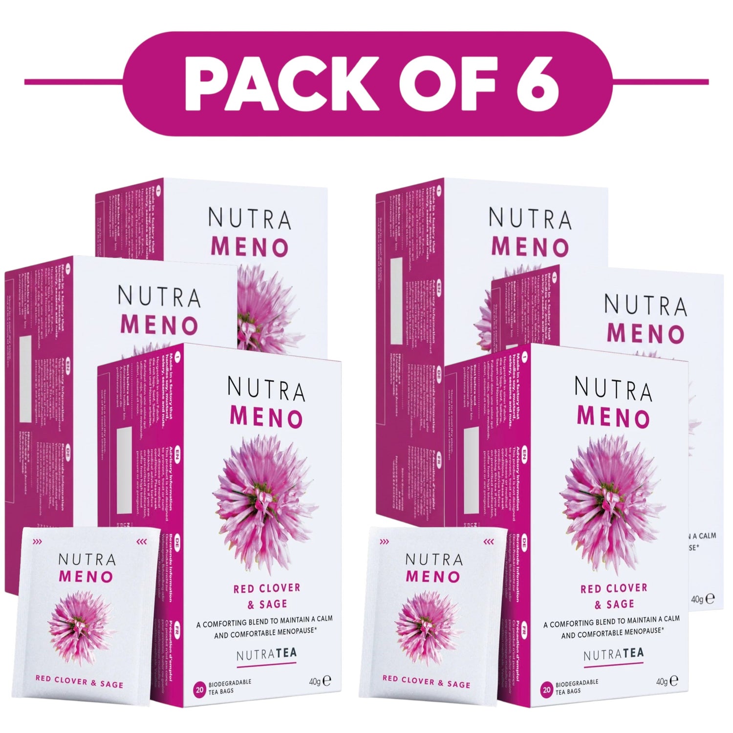 NutraTea NutraMeno Red Clover & Sage Herbal Tea 20 Tea Bags Pack of 6