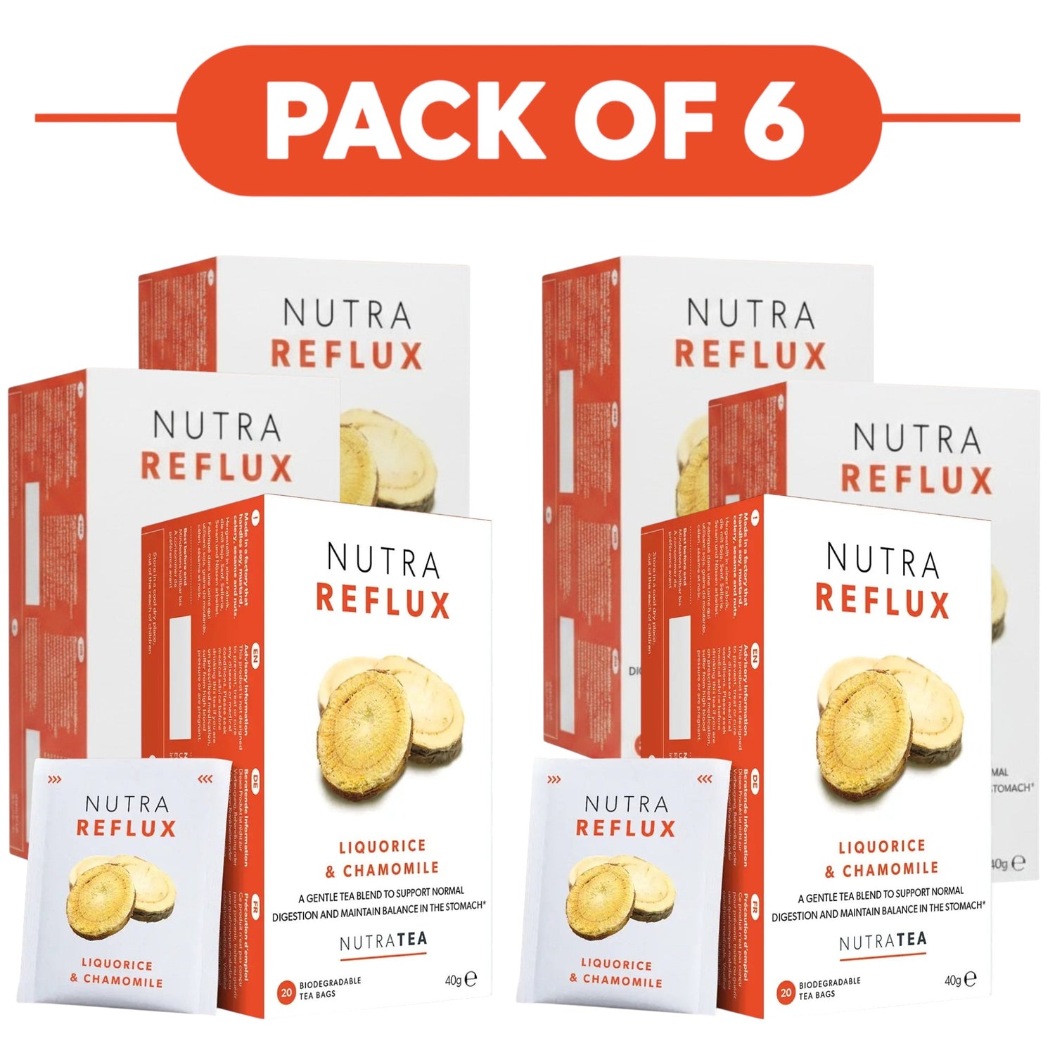 NutraTea NutraReflux Liquorice & Chamomile Herbal Tea 20 Tea Bags Pack of 6