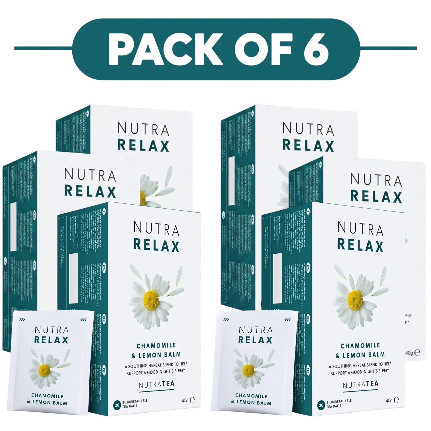 NutraTea NutraRelax Chamomile & Lemon Balm Herbal Tea 20 Tea Bags Pack of 6