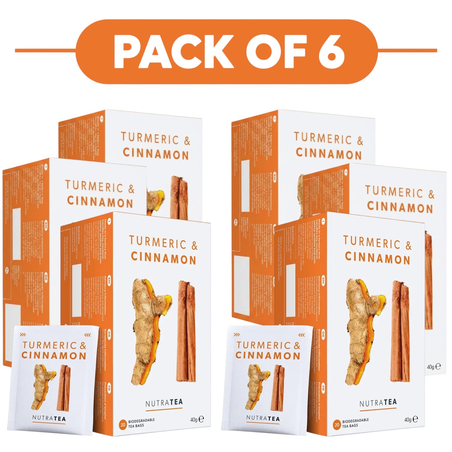 NutraTea Turmeric & Cinnamon Herbal Tea 20 Tea Bags Pack of 6