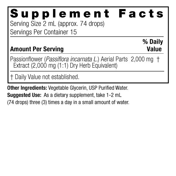 Nature’s Answer Passionflower liquid extract supplement facts 30ml bottle