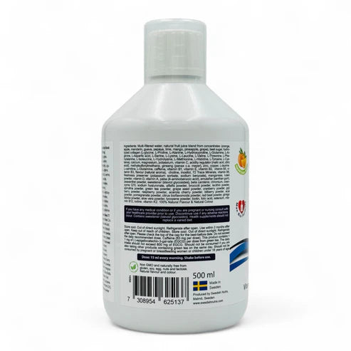 White bottle with a label on a white background