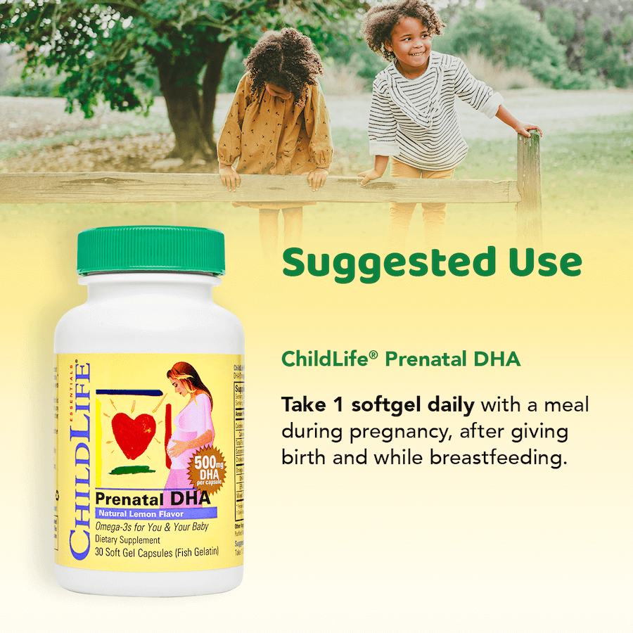 ChildLife Essentials Prenatal DHA usage instructions softgels lemon 30 count