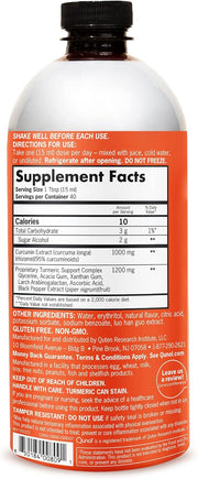 Supplement facts & ingredients image: Qunol Liquid Turmeric Curcumin supplement facts 1000mg ingredients 600ml