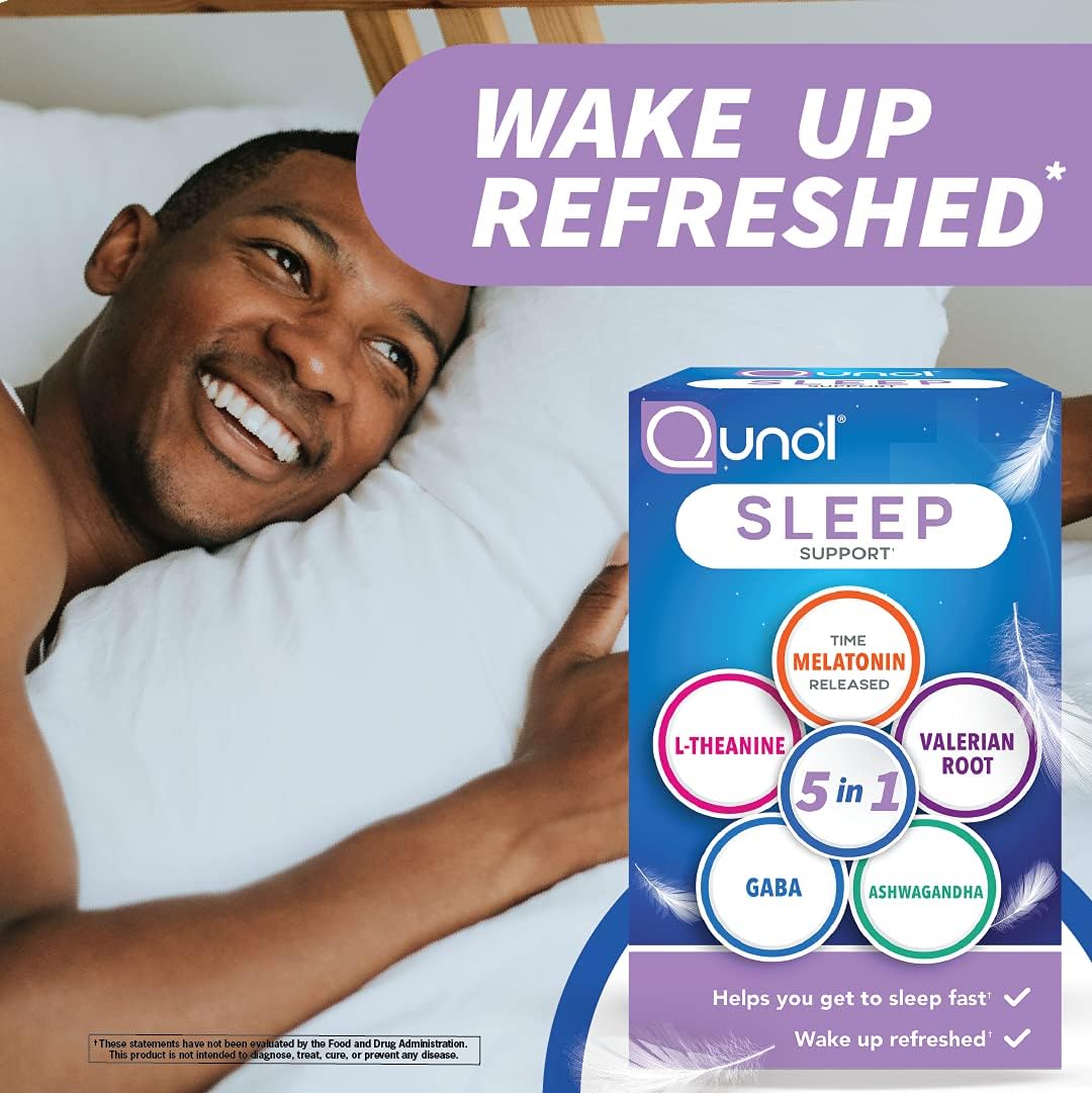 Lifestyle/use image: Qunol Sleep Support Complex capsules nighttime routine supplement 30 count