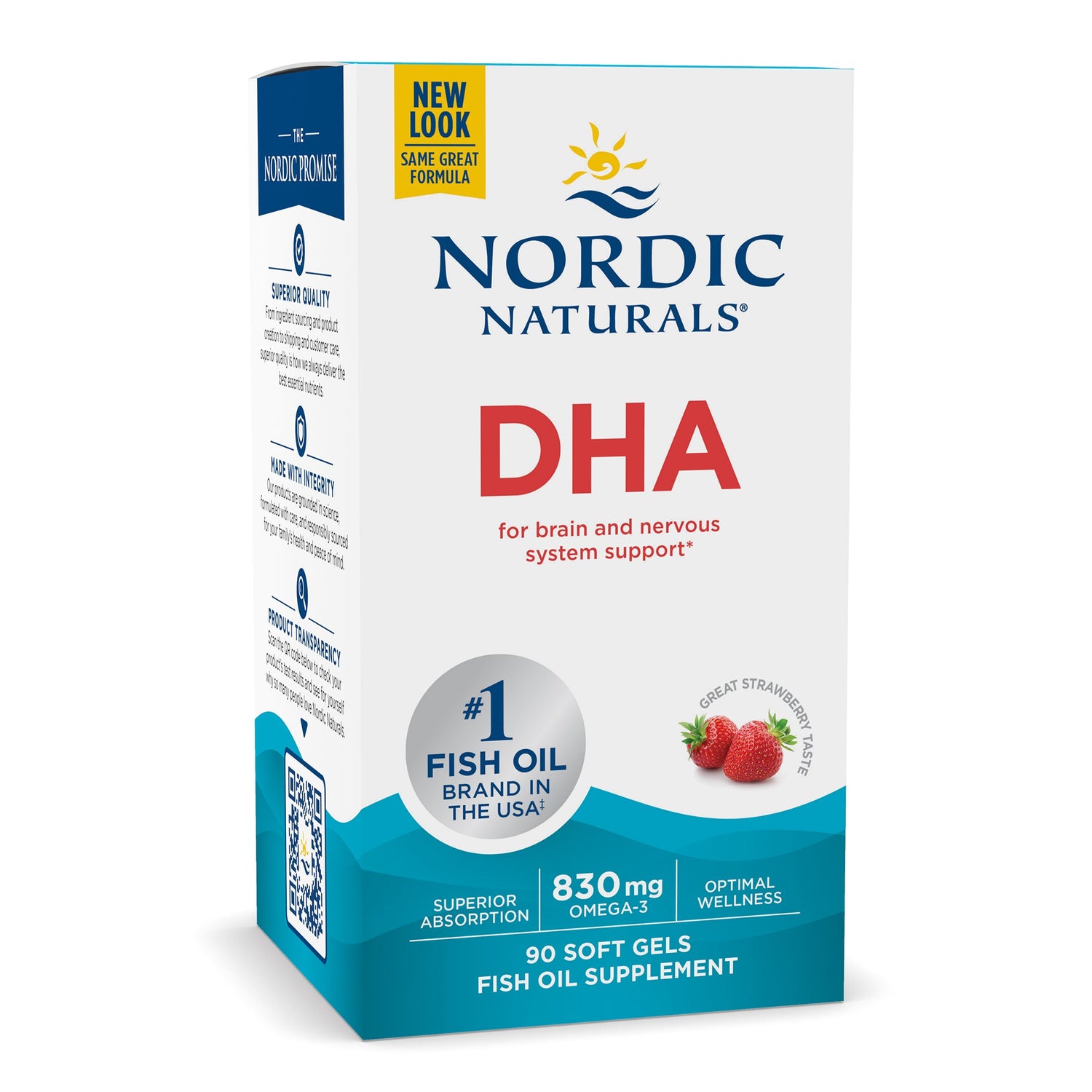 Nordic Naturals DHA strawberry soft gels bottle, high DHA formula, 90 count