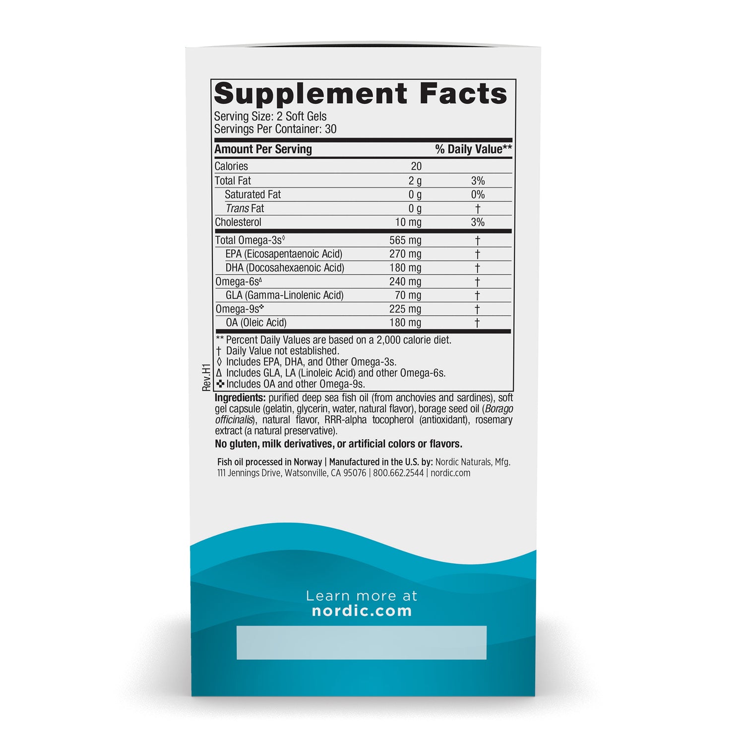 Supplement facts label for omega 3-6-9 soft gel supplement
