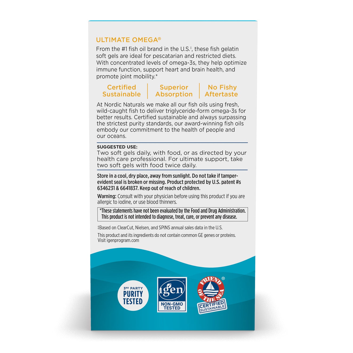 Supplement facts label for high potency omega-3 fish oil supplement